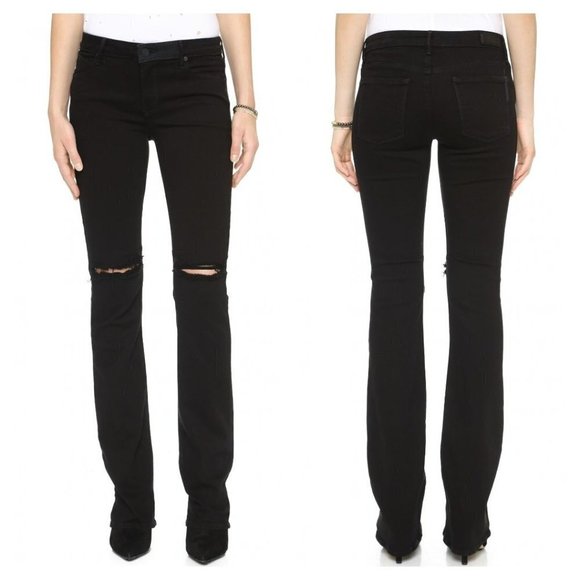 RTA Distressed Boot Cut Jeans Women’s Size 26 Black Mid Rise Stretch Denim - Picture 1 of 14